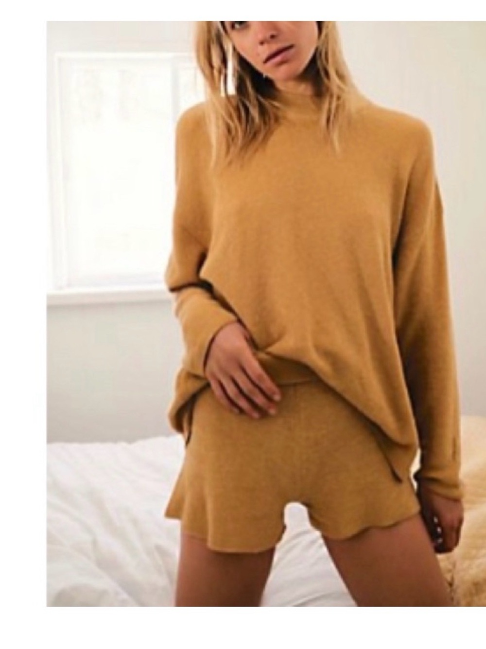Free People Mustard Cozy Knit Lounge Set - Golden Tan